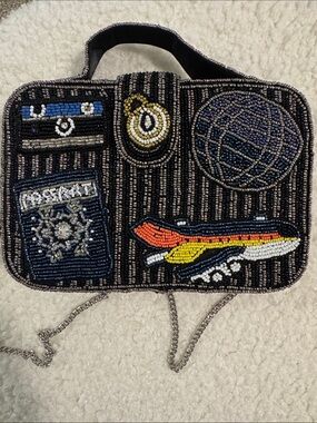 Beaded Travel Patchwork Crossbody Bag in Black